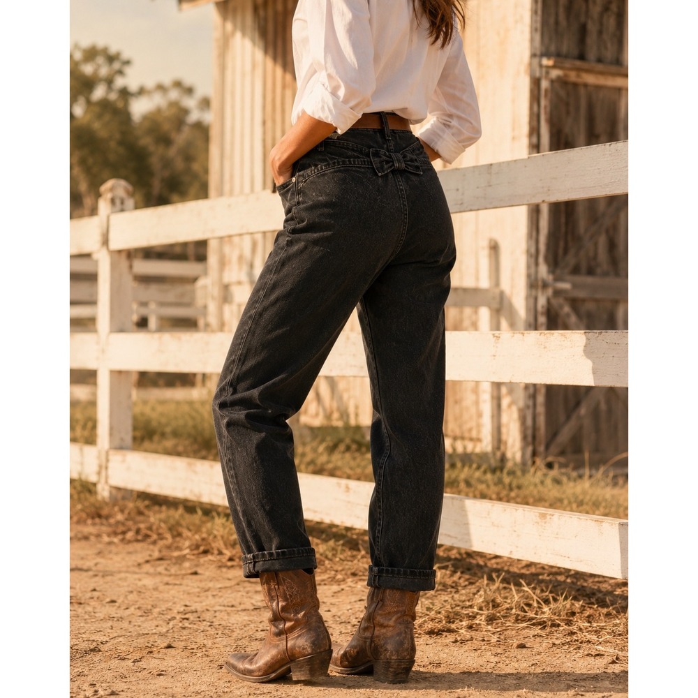 Vintage Roper Bareback Bow Black High Rise Mom‎ Jeans USA Western 9/10 27